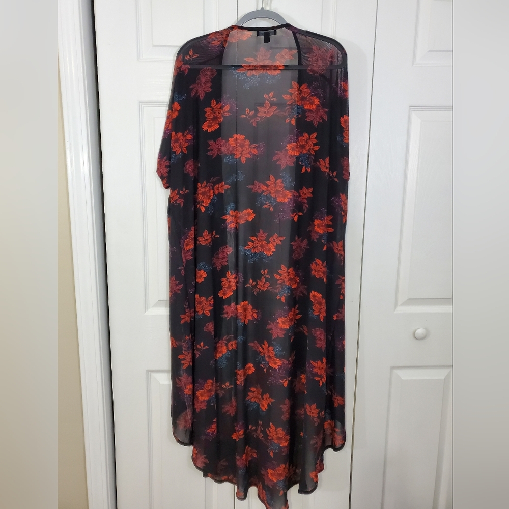 Torrid Curve Full Length Kimono Long Duster 1/2X Black Fall Floral Sheer Chiffon - Picture 5 of 11